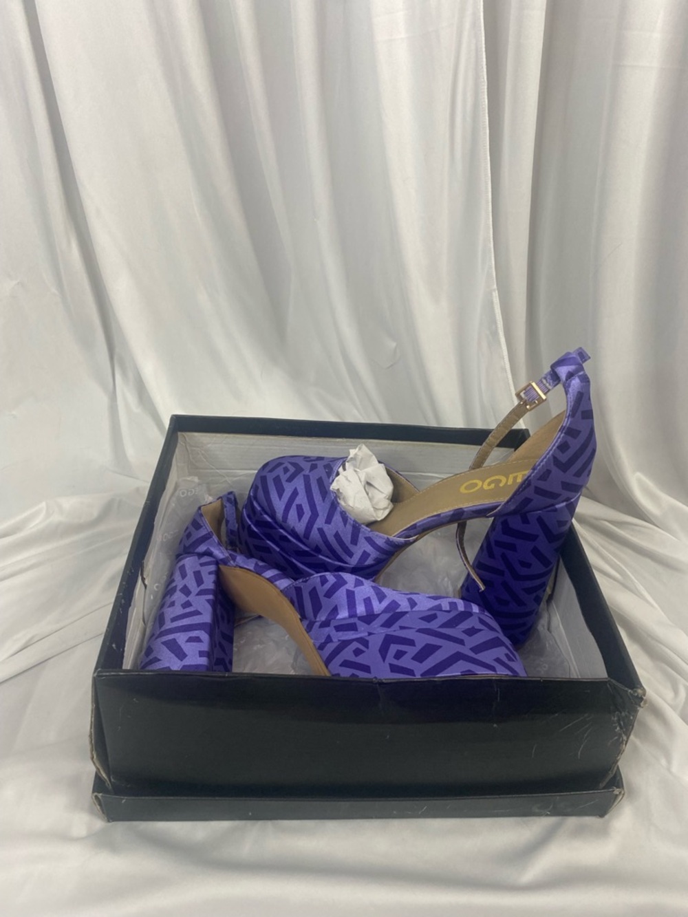 EGO Purple Patterned Platform Ankle-Strap Heels